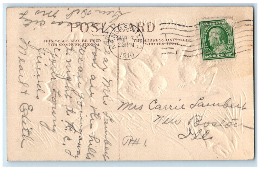 1910 Easter Greeting Chicks Hatched Egg Frog Embossed Kansas City MO Postcard