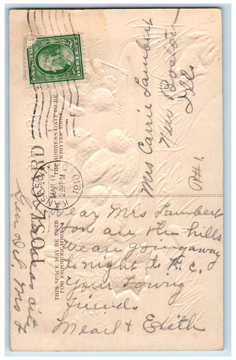 1910 Easter Greeting Chicks Hatched Egg Frog Embossed Kansas City MO Postcard