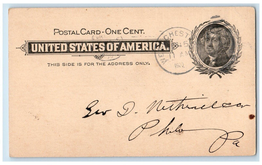 1900 Brinton & Worth Order West Chester PA Philadelphia PA PMC Postal Card