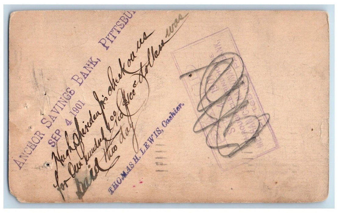 1901 Anchor Savings Bank Pittsburg Pennsylvania PA New Castle DE Postal Card