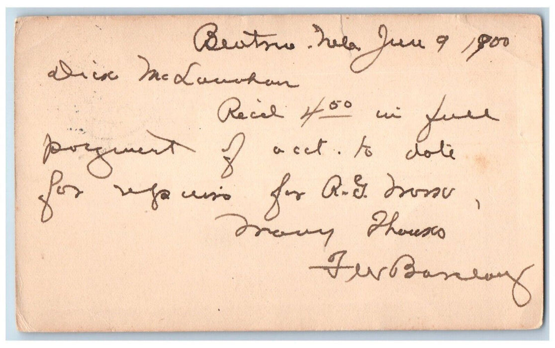 1900 450 Payment of Account Beatrice Nebraska NE Tecumseh NE PMC Postal Card