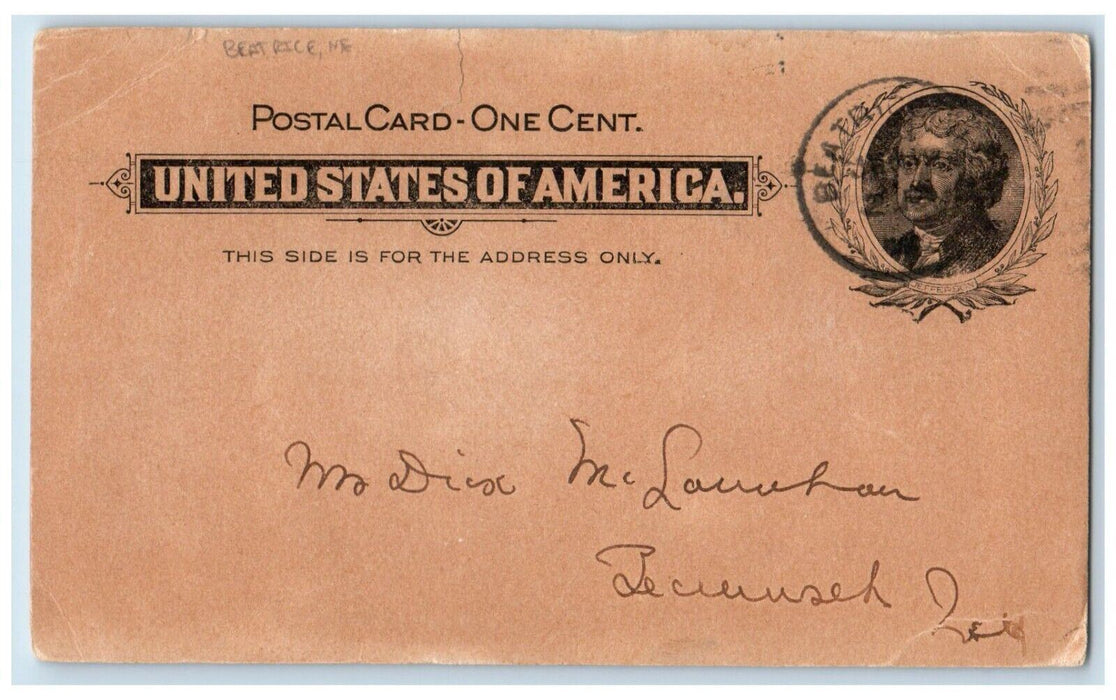 1900 450 Payment of Account Beatrice Nebraska NE Tecumseh NE PMC Postal Card