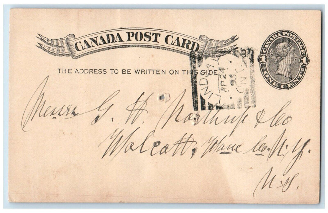 1895 Cedar Shingles Lindsay Ontario Canada Ogdensburg NY Postal Card