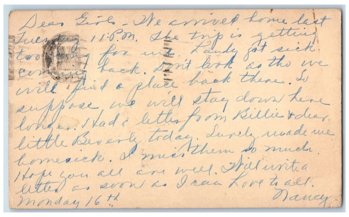 1950 Letter from Nancy Sick from Trip Plant City Florida FL WV Postal Card
