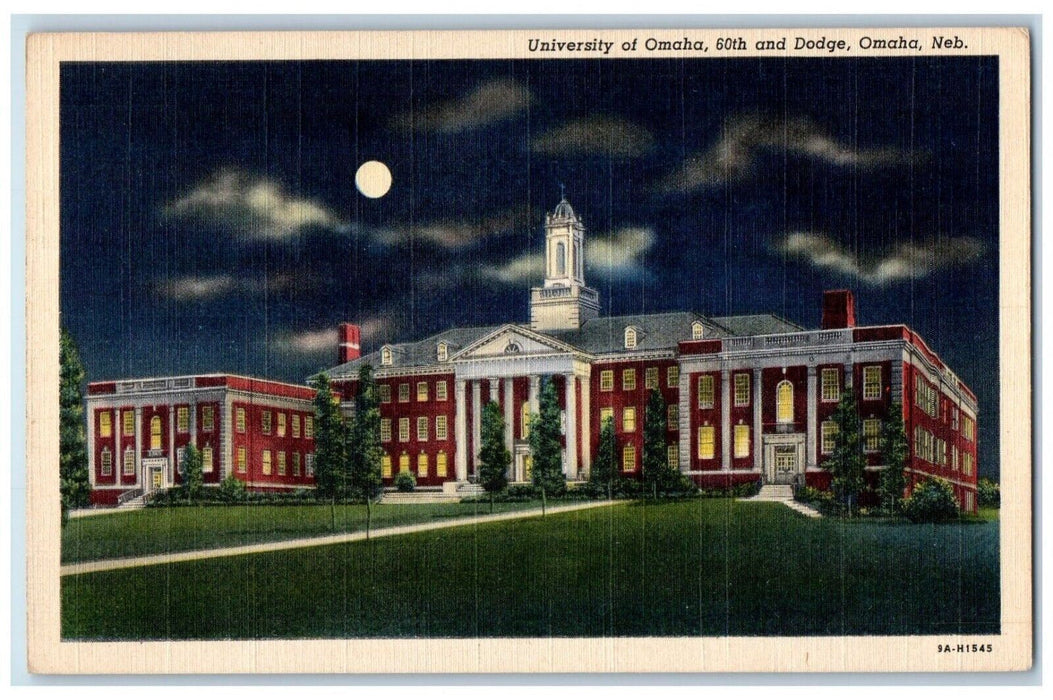 1940 University Omaha Night Scene 60th Dodge Omaha Nebraska NE  Vintage Postcard