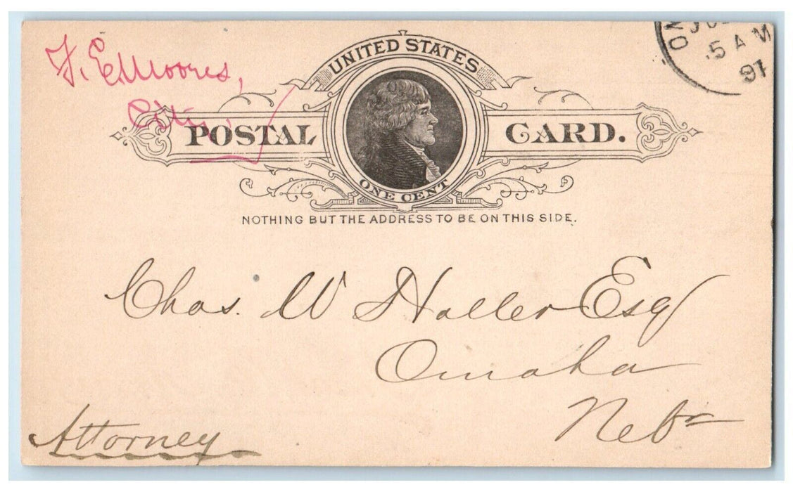 1897 Return Files Above Case Kaufman vs Coburn Omaha Nebraska NE Postal Card