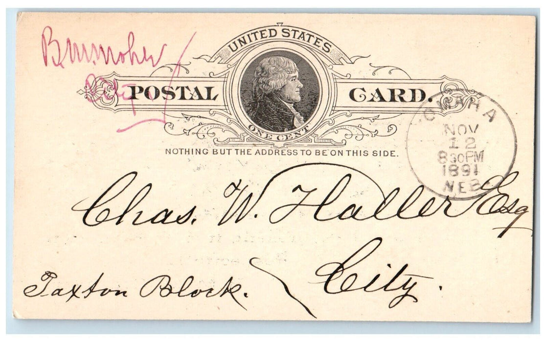 1891 Stockholder-Meeting of Walnut Hill Savings & Investment Co. Postal Card