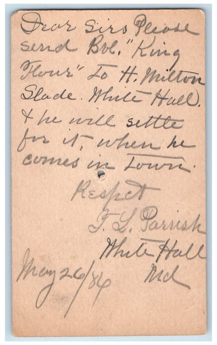 1886 JL Parrish White Hall Maryland MD Baltimore MD Antique Postal Card