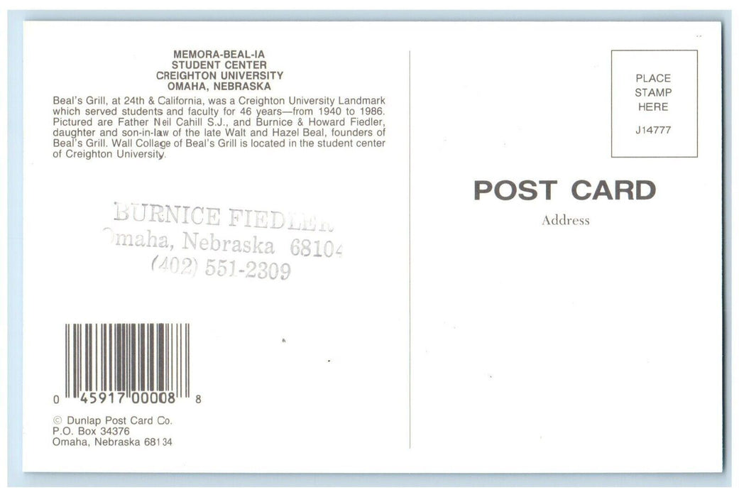 1960 Student Center Creighton University Burnice Fiedler Omaha Nebraska Postcard