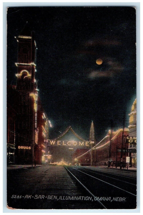 c1910 Ak Sar Ben Illumination Night View Omaha Nebraska Antique Vintage Postcard