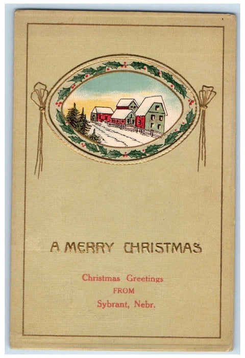 c1910 Christmas Greetings Sybrant Nebraska Embossed NE Antique Vintage Postcard