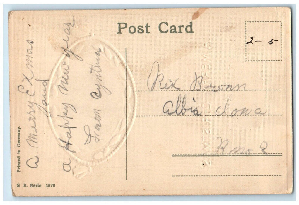 c1910 Christmas Greetings Sybrant Nebraska Embossed NE Antique Vintage Postcard