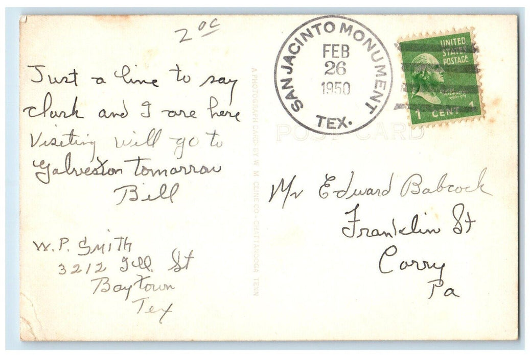 1950 San Jacinto Memorial Monument Museum Houston Texas TX RPPC Photo Postcard