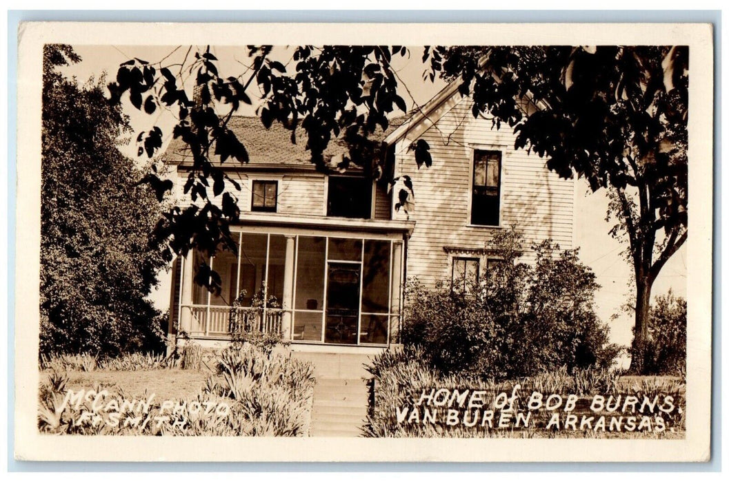 1938 Home Of Bob Burns Van Buren Arkansas AR McCann Vintage RPPC Photo Postcard