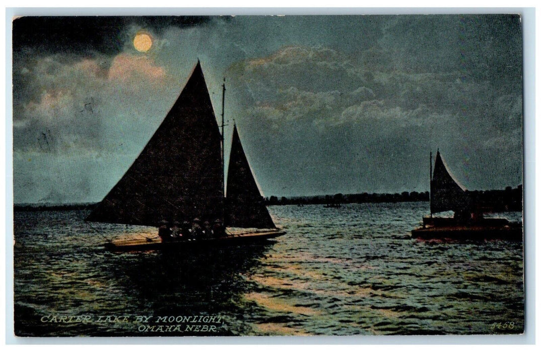 c1910 Carter Lake Moonlight Sail Boat Omaha Nebraska NE Antique Vintage Postcard