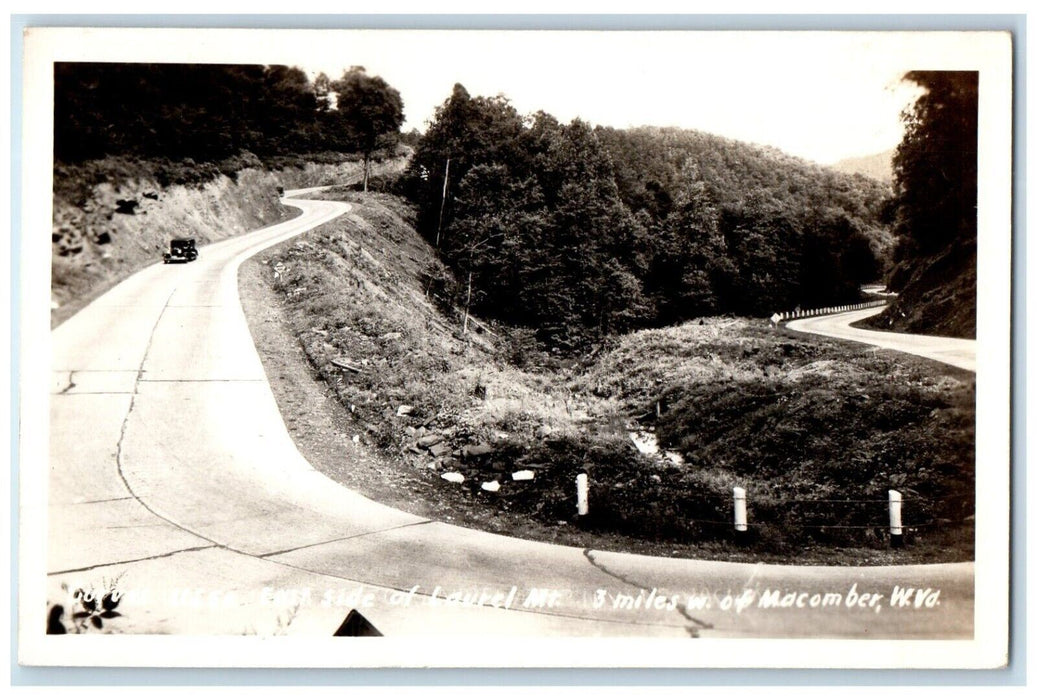 c1940's U Curve Laurel Mt. Macomber West Virginia WV, Car RPPC Photo Postcard