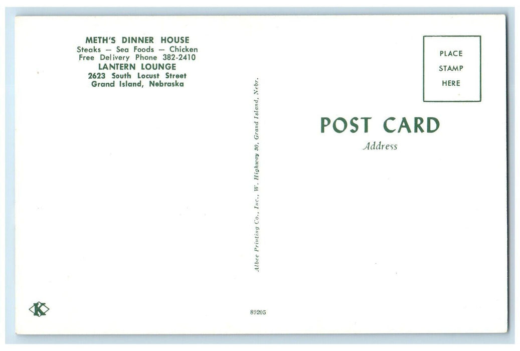 c1960 Meth Dinner House Lantern Lounge Grand Island Nebraska NE Vintage Postcard