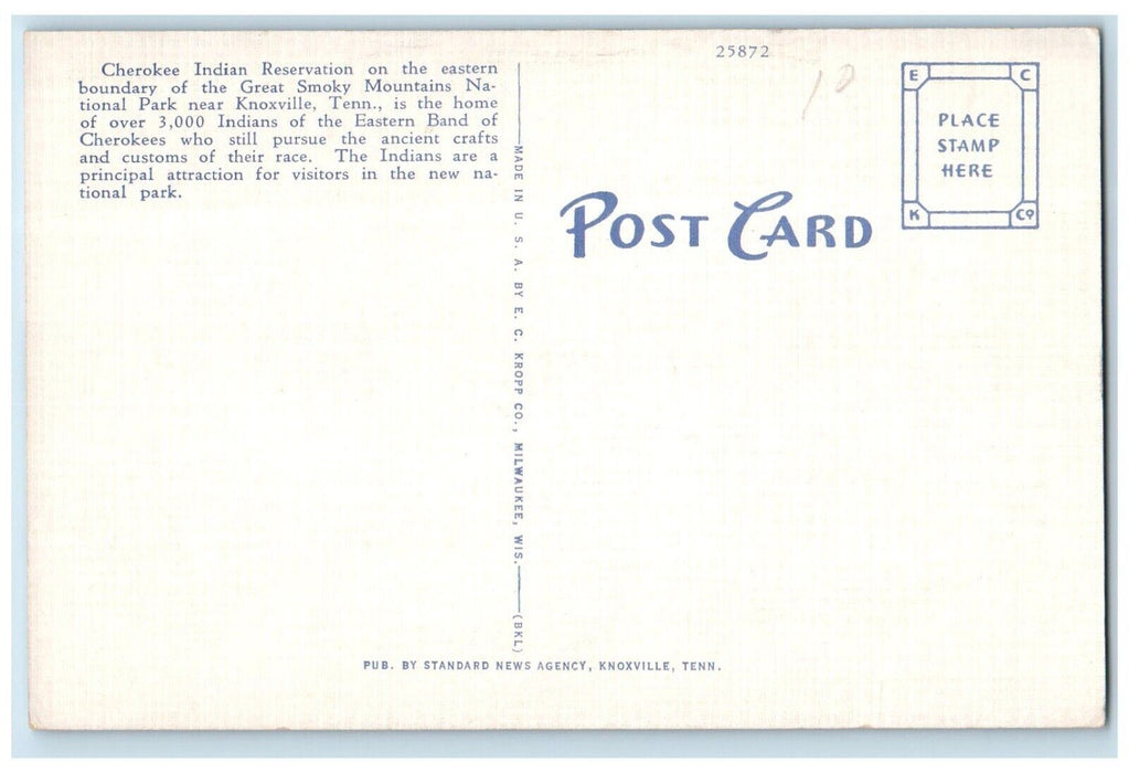 1940 Cherokee Indian Reservation Great Smoky Mountains National Park TN Postcard