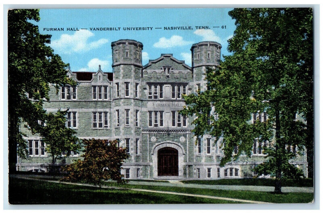 c1940 Furman Hall Vanderbilt University Nashville Tennessee TN Vintage Postcard