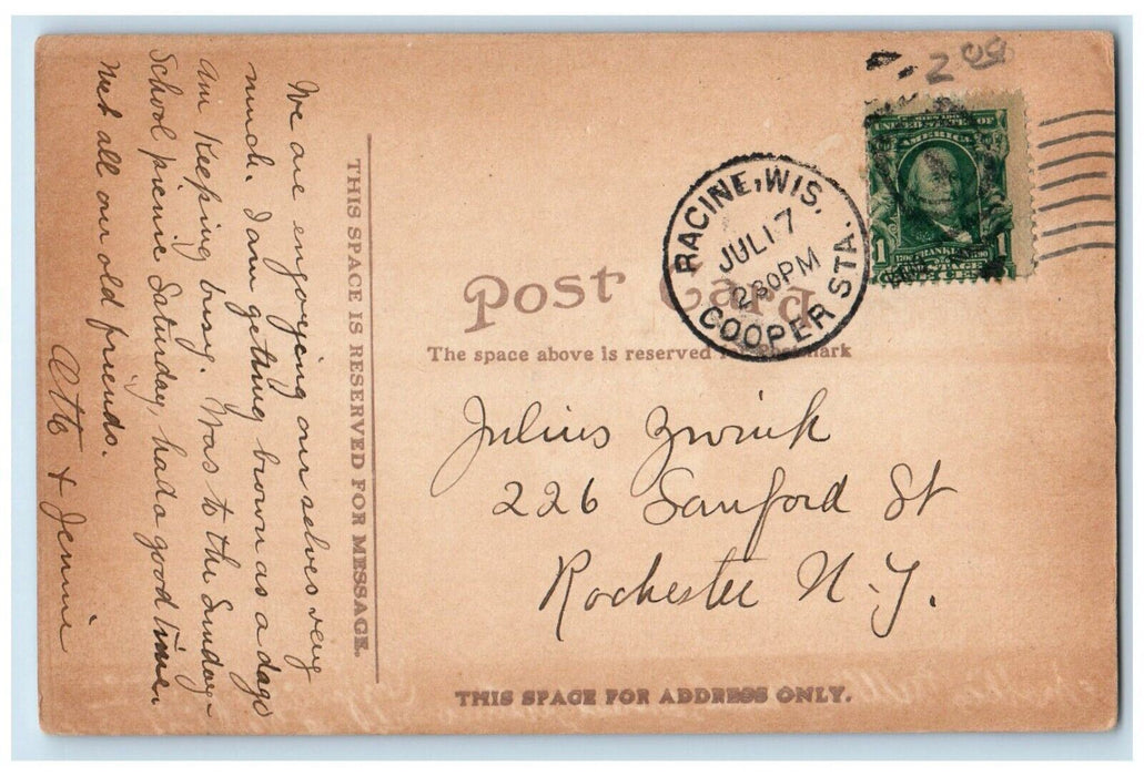 1909 Scene Root River Canoe Boat Racine Lake Wisconsin Vintage Antique Postcard