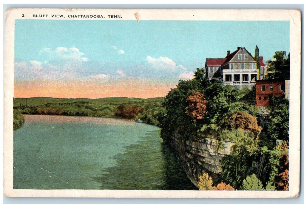 c1910 Scenic Bluff View Lake House Trees Chattanooga Tennessee Vintage Postcard