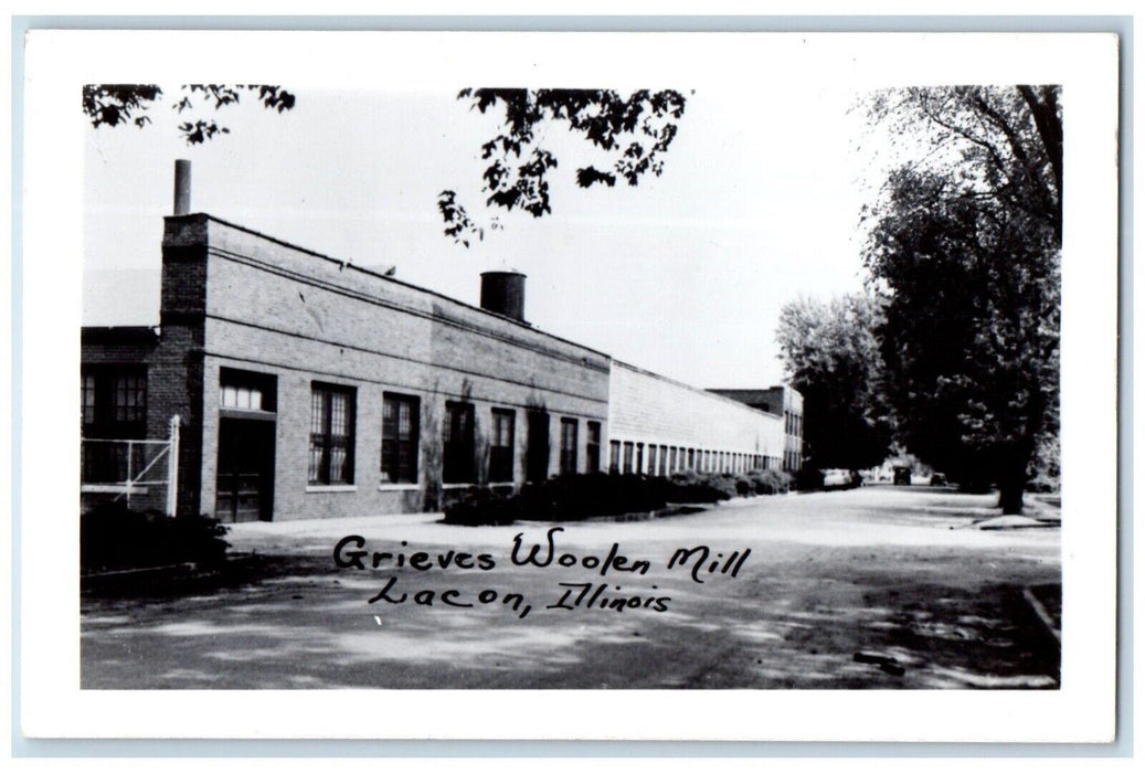 c1950's Grieves Woolen Mill Scene Street Lacon Illinois IL RPPC Photo Postcard
