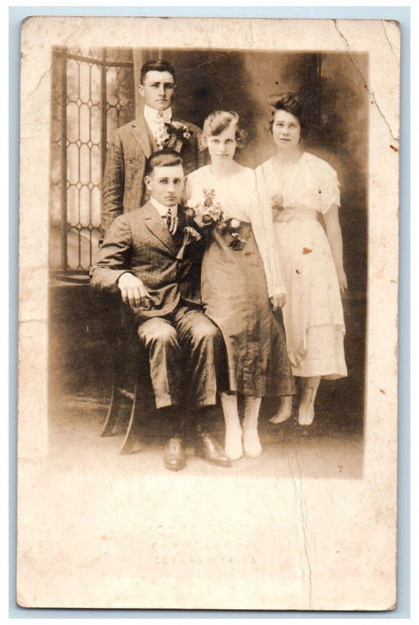 c1910's Couples Sweet Romance Formal Dress Clinton Iowa IA RPPC Photo Postcard