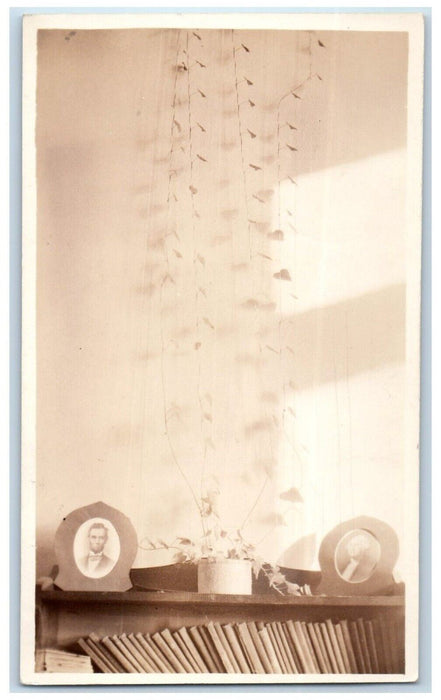 President's Day School Interior George Washington Lincoln RPPC Photo Postcard