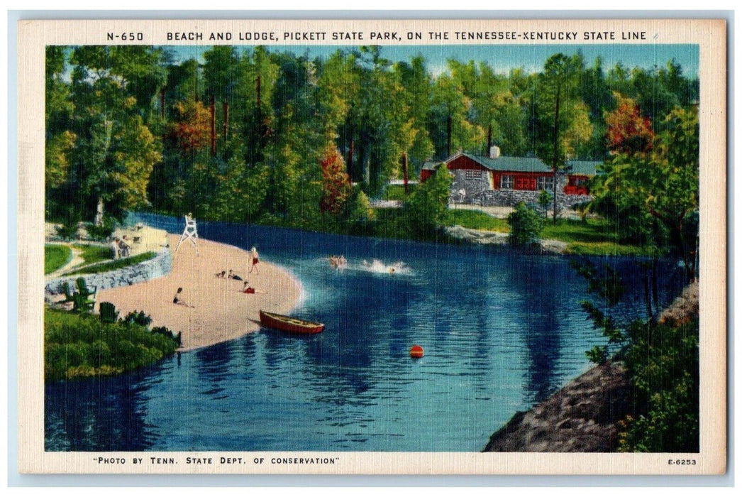 c1940 Beach Lodge Pickett State Park Tennessee-Kentucky State Line TN Postcard