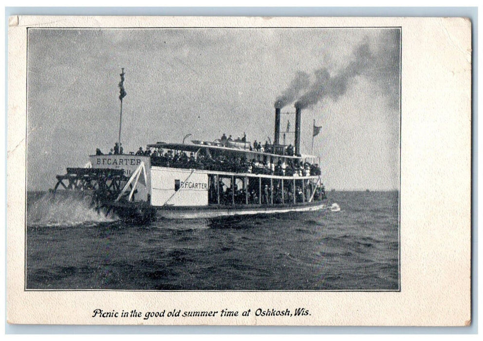 1908 B.F. Carter Ferry Boat Picnic Good Old Summer Oshkosh Wisconsin WI Postcard
