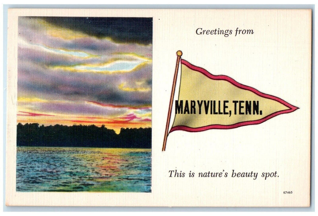 1940 Greetings Maryville Tennessee This Is Nature's Beauty Spot Pennant Postcard