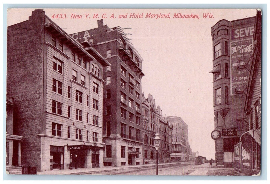 1911 New Y.M.C.A. Hotel Maryland Exterior Building Milwaukee Wisconsin Postcard