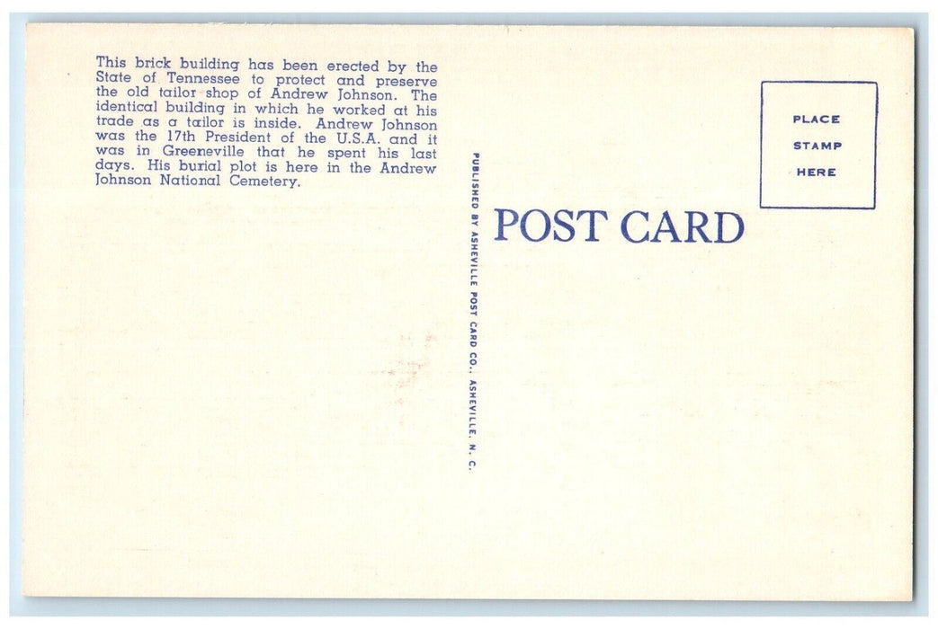 c1940 Andrew Johnson Memorial Housing Tailor Shop Greeneville Tennessee Postcard