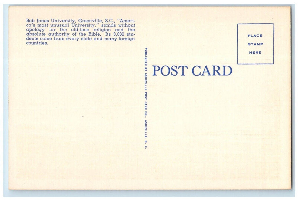 c1940 Dixon McKenzie Dining Common Bob Jones University Greenville SC Postcard
