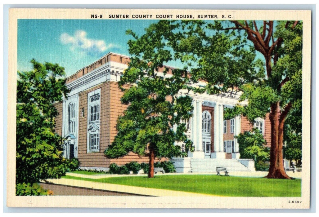 c1940 Exterior View Sumter County Court House Sumter South Carolina SC Postcard