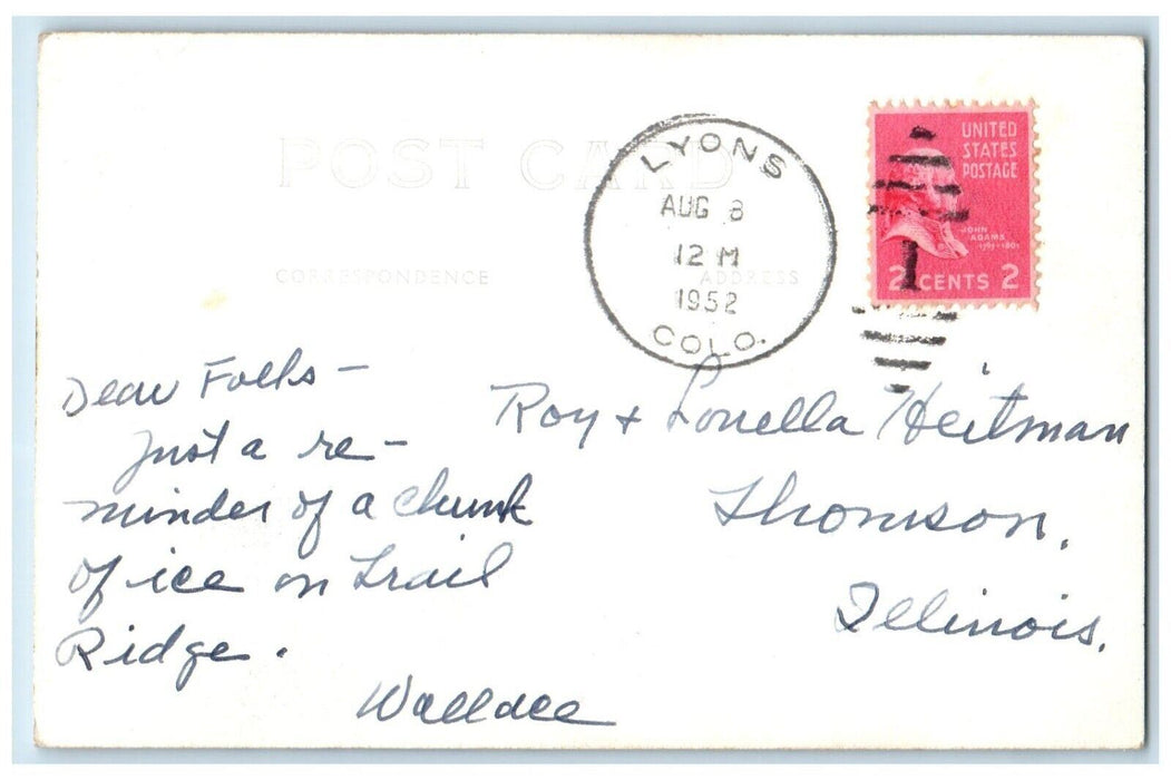 1952 Iceberg Lake Trail Ridge Road Lyons Colorado CO Sanburn RPPC Photo Postcard