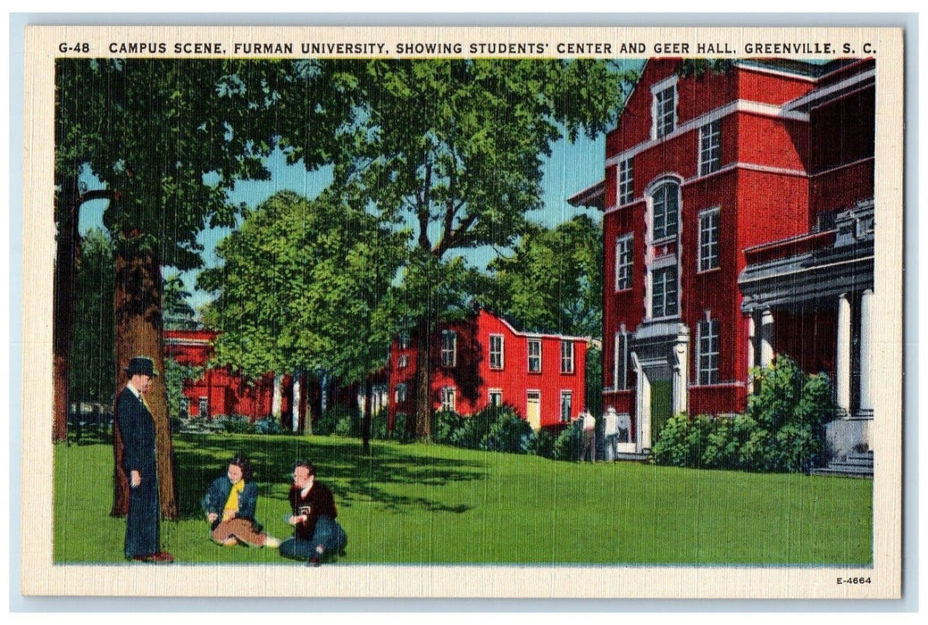c1940 Campus Scene Furman University Students' Center & Geer Hall SC Postcard