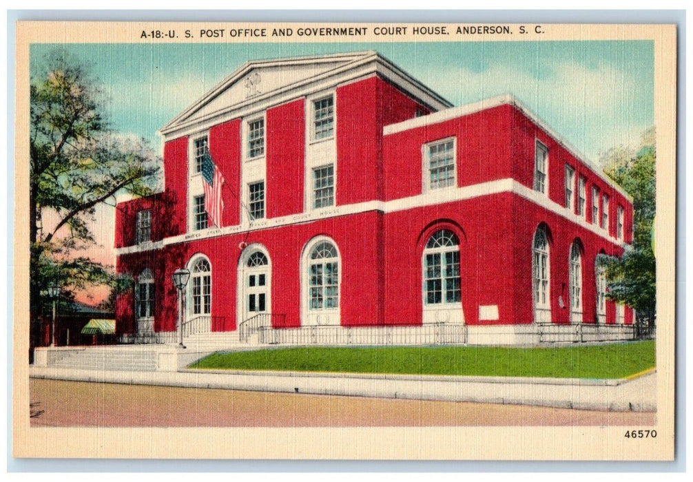 c1940 US Post Office Government Court House Anderson South Carolina SC Postcard