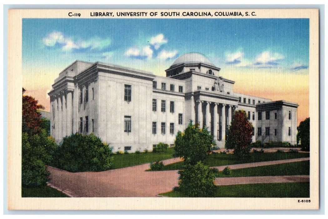 c1940 Library University South Carolina Columbia South Carolina Vintage Postcard