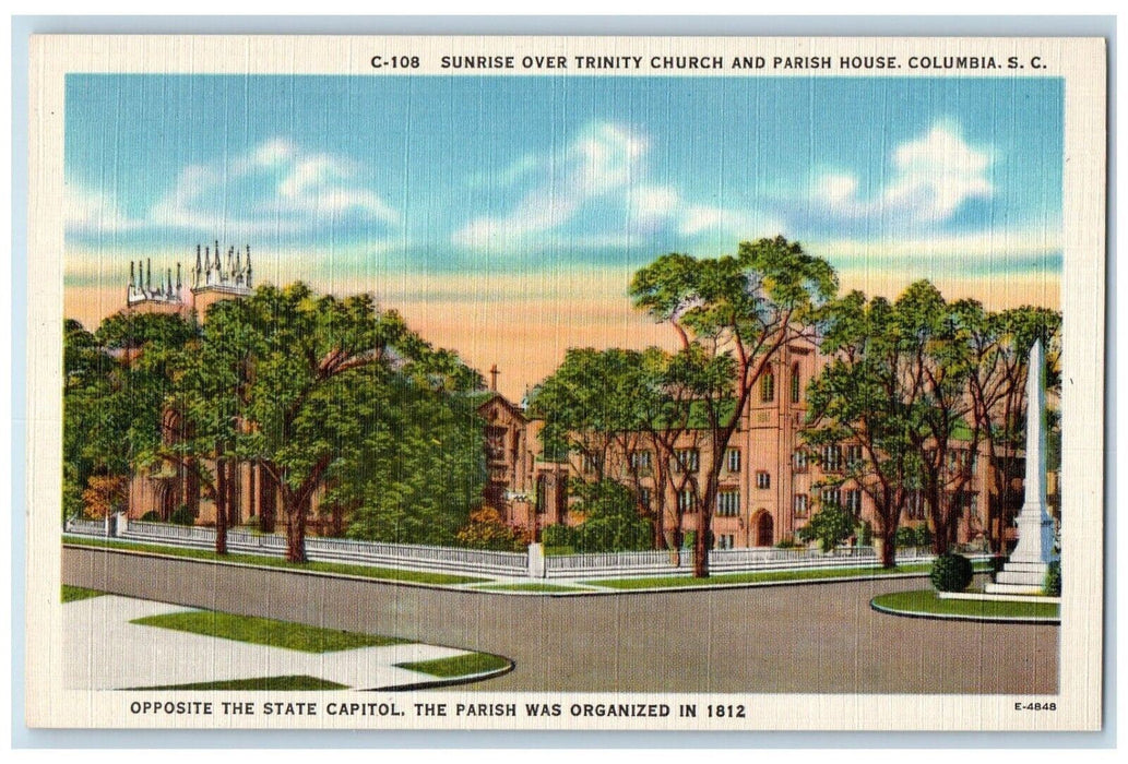 c1940 Sunrise Trinity Church Parish House Columbia South Carolina SC Postcard