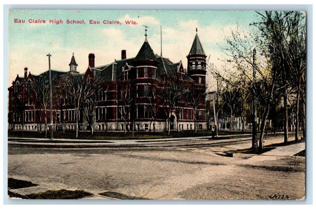 1912 Eau Claire High School Exterior Building Eau Claire Wisconsin WI Postcard