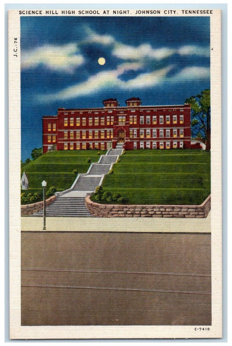 c1940 Science Hill High School Night Johnson City Tennessee TN Vintage Postcard