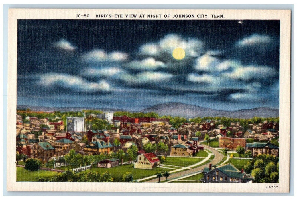 1940 Birds Eye View Night Scenic View Johnson City Tennessee TN Vintage Postcard