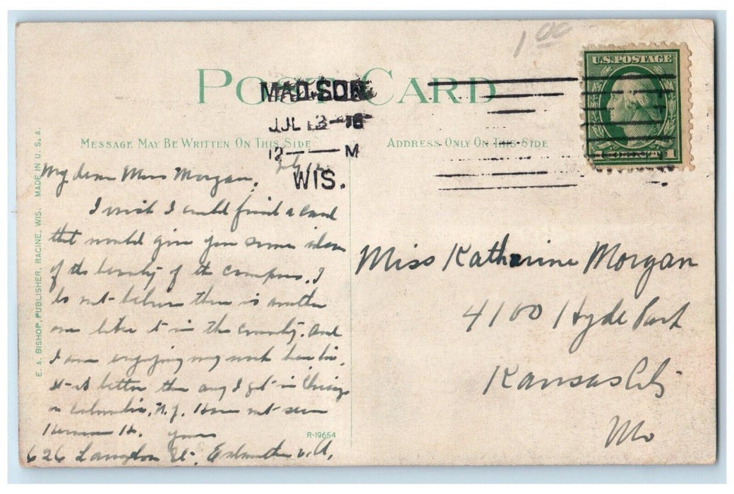 1916 Main Building College Agriculture University Madison Wisconsin WI Postcard