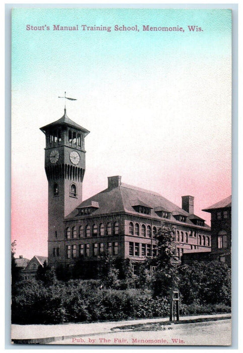 c1910 Stout's Manual Training School Exterior Road Menomonie Wisconsin Postcard