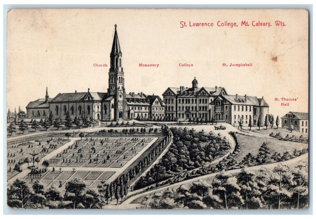 1909 St. Lawrence College Church Hall Exterior Mt. Calvary Wisconsin WI Postcard