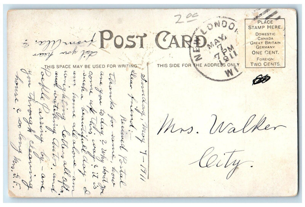 1911 Up The Fox River Boat Yacht Dock Port Ferry Green Bay Wisconsin WI Postcard