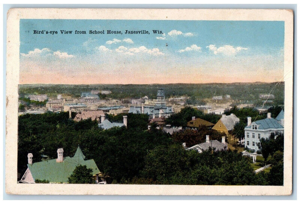 1917 Bird's-Eye View From School House Exterior Janesville Wisconsin WI Postcard