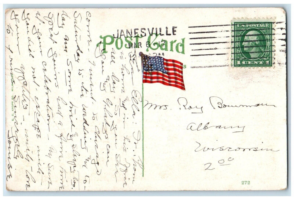 1917 Bird's-Eye View From School House Exterior Janesville Wisconsin WI Postcard
