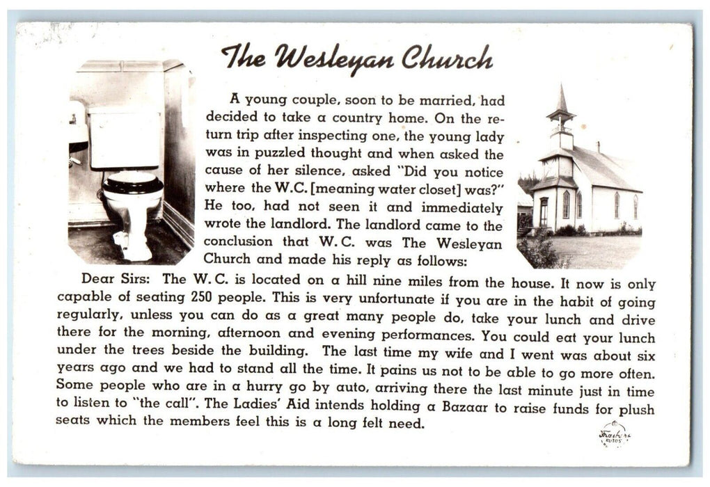 c1940's Wesleyan Church Frashers Humor Toilet RPPC Photo Unposted Postcard